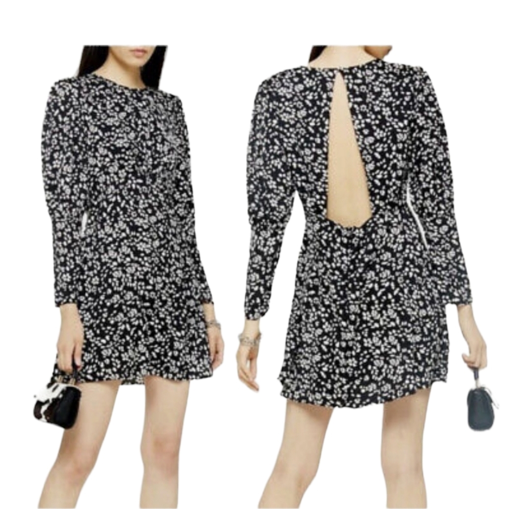 Topshop Austin Black and White Floral Print Open Back Mini Dress sz6
